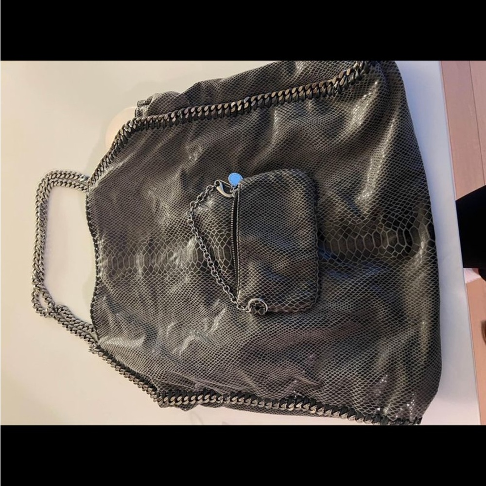 Stella McCartney Black Faux-Snake Chain Shoulder Tote with Removable Pouch